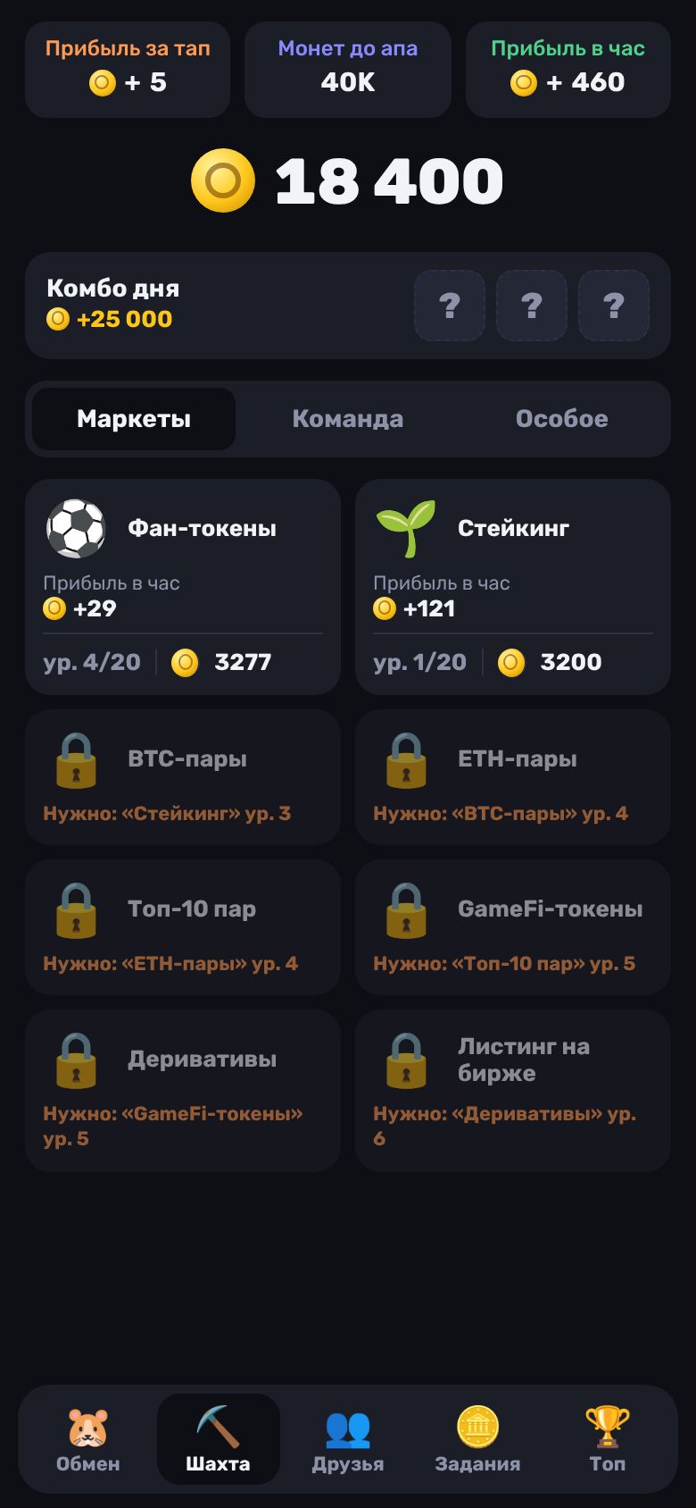 Вкладка карточек с пассивным доходом